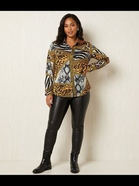 LAI MENG FIVE CATS Baroque & Mixed Animal Print Button-Down Blouse
